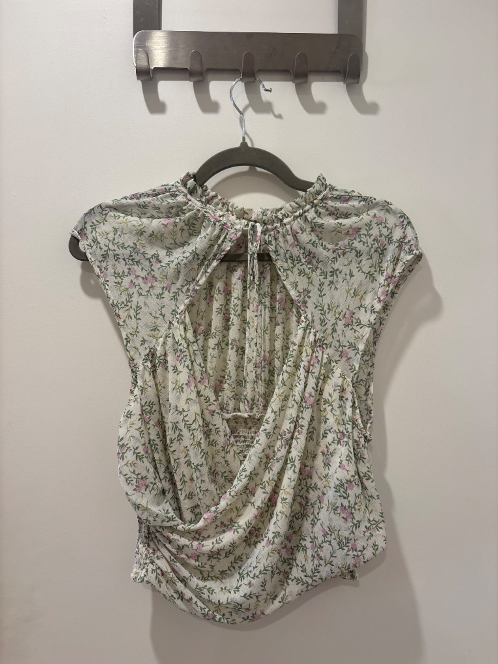 Free People Floral Open Back Smocked Blouse Medium
